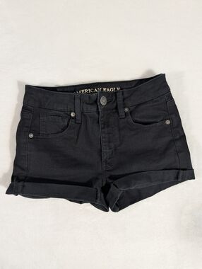 ❤️ 2018 American Eagle Black Cuffed Denim Hi-Rise Next Level Stretch Short Size2